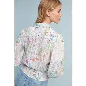 maeve by anthropologie rosa smocked paint-by-number blouse white & pastels